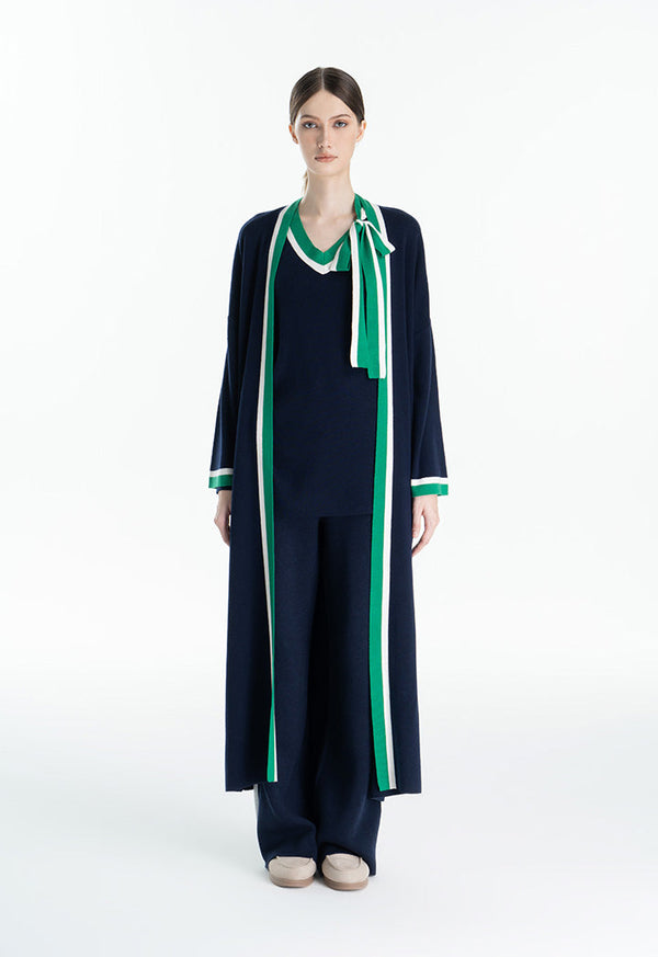 Choice Two Tone Stripe Border Abaya Navy