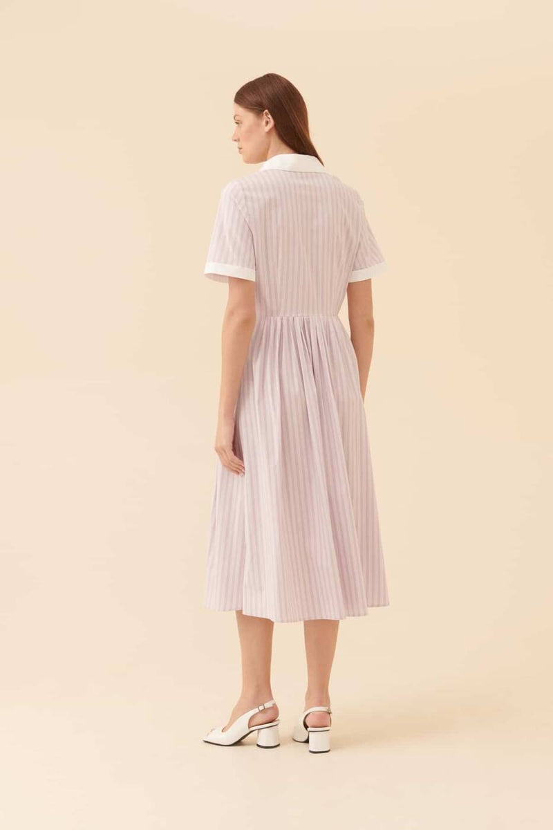 Roman Striped Short Sleeves Shirt Dress Lilac