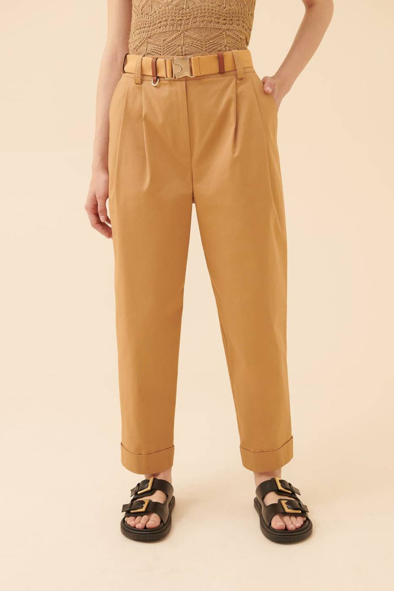 Roman Solid Folded Hem Trousers Brown