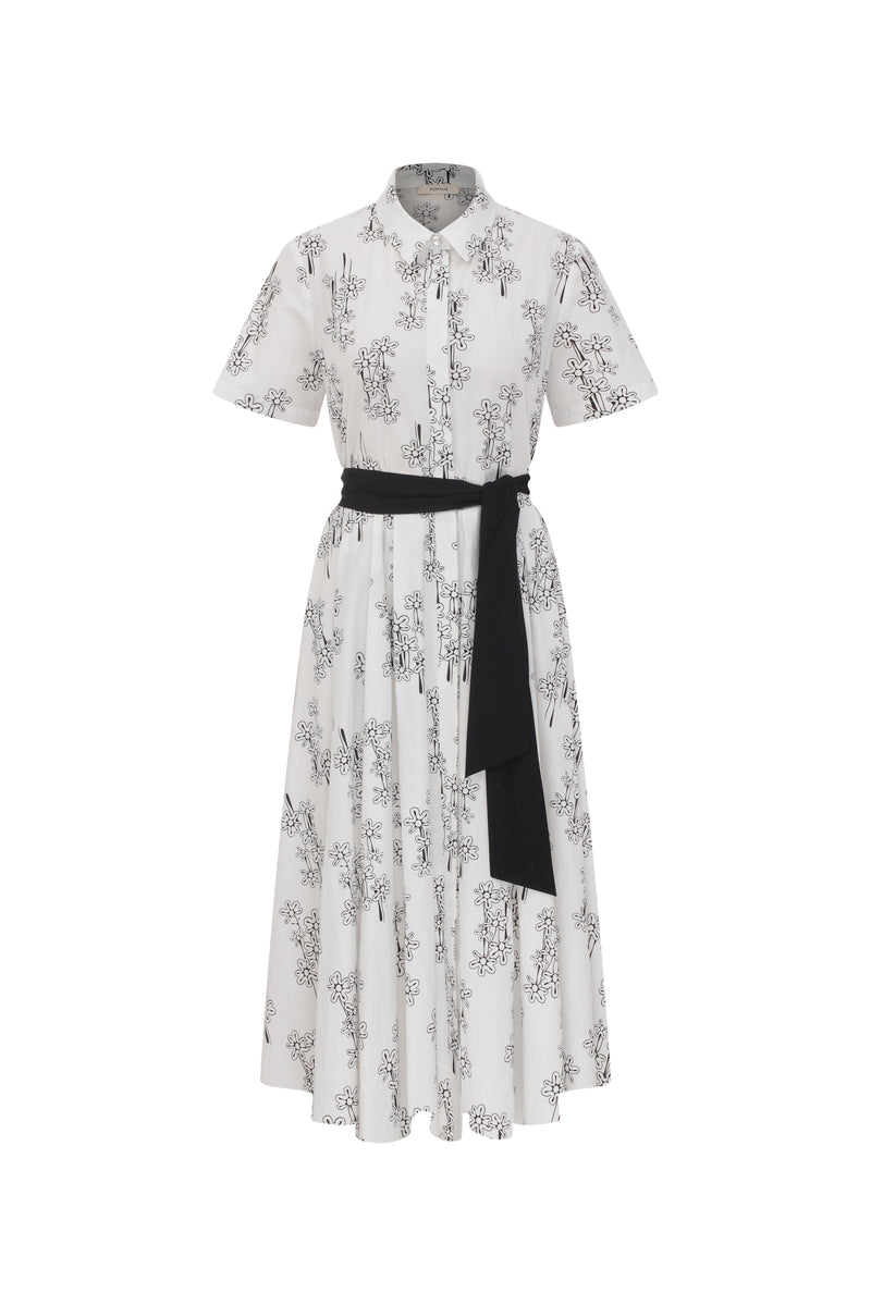 Roman Patterned Maxi Shirt Dress Black-White