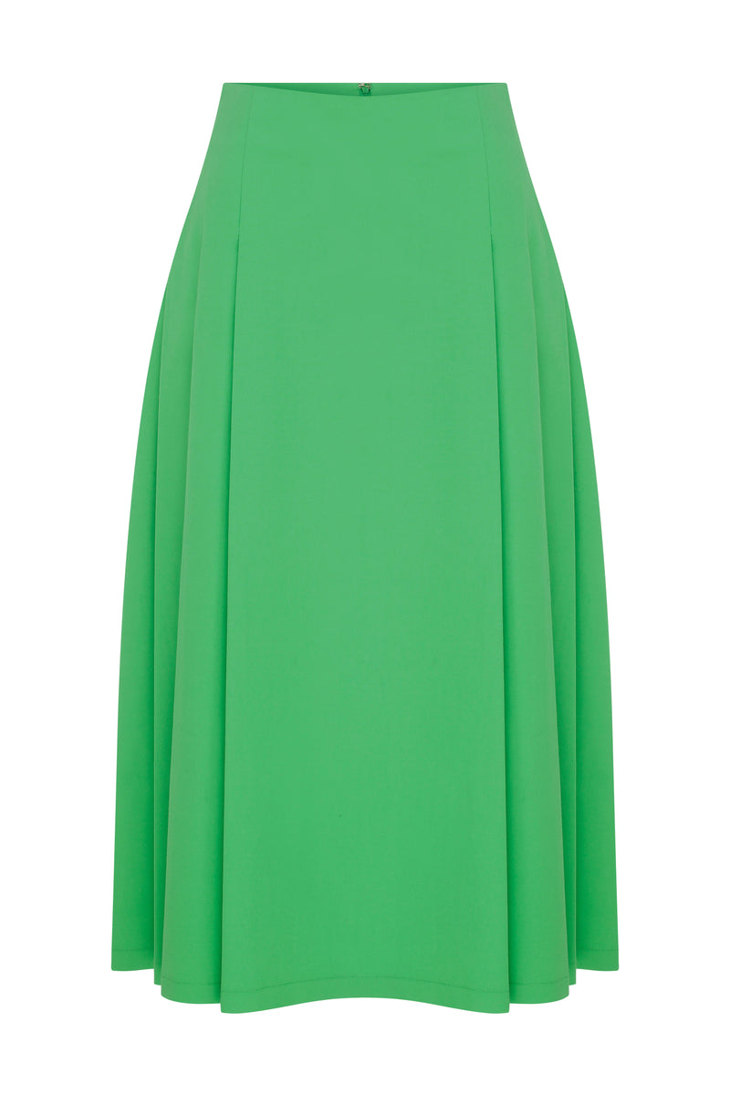 Roman Solid Pleated Midi Skirt Green